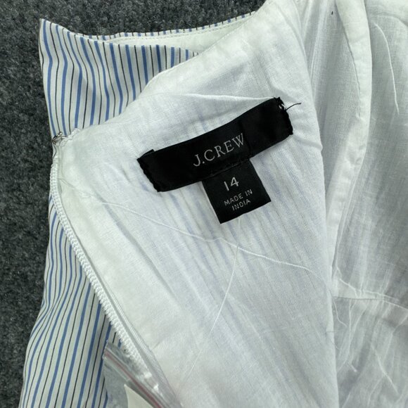 J Crew‎ Button Down Poplin Dress 14 White Blue Stripe Long Maxi Coastal Flowy - Picture 9 of 16